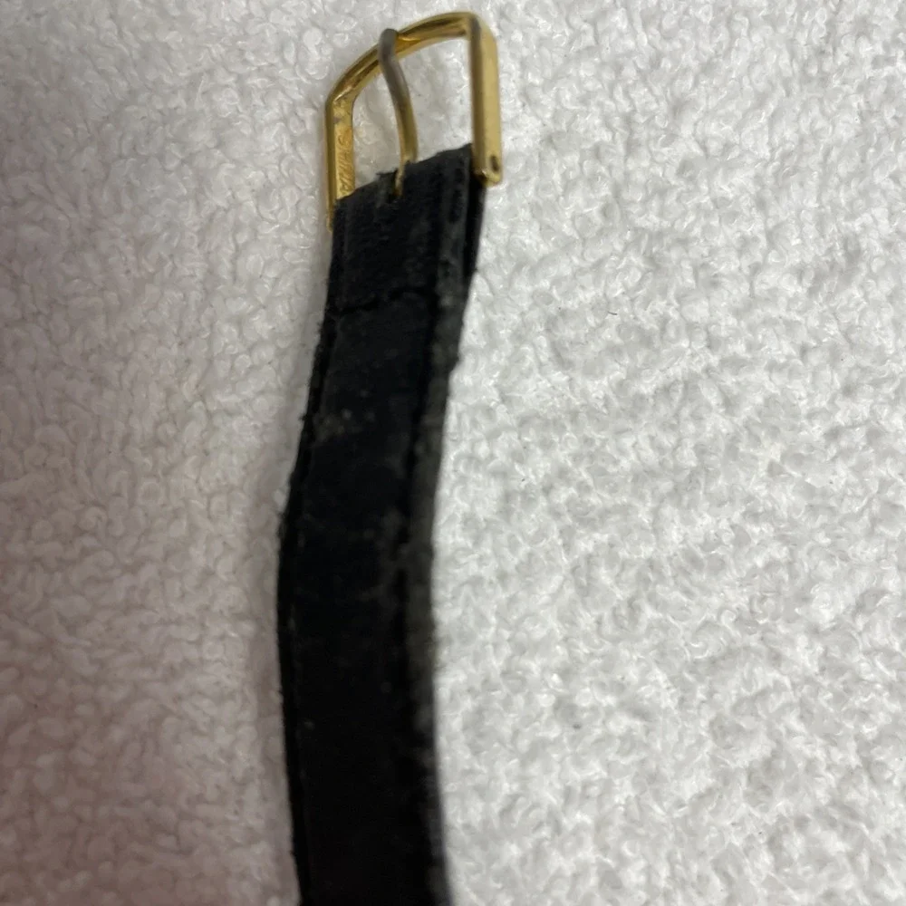 Vintage Mens Time Dressy Gold Tone Black Leather Strap Analog Quartz Watch #7